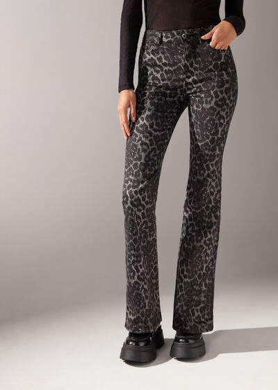 Animal Print Flared Jeans