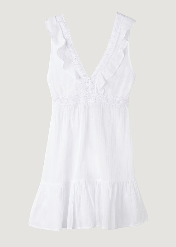 Vestido Curto com Folhos e Passamanaria