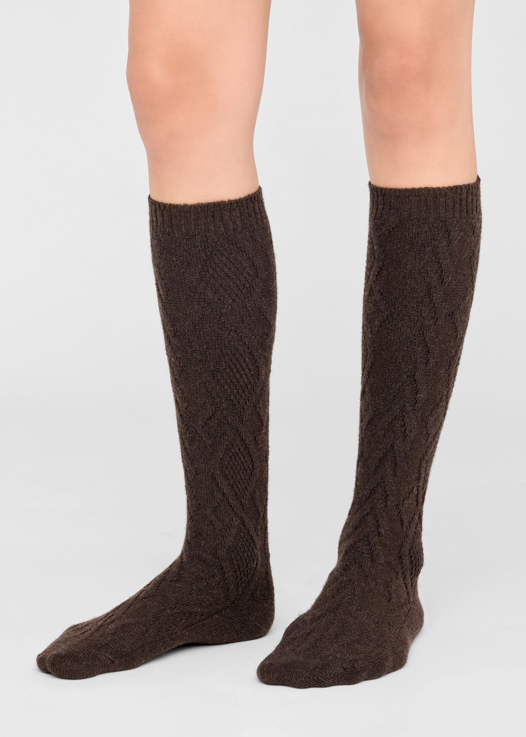 Lange Socken mit Kaschmir und Zopfmuster