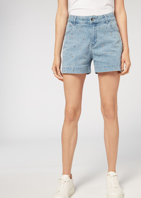 Jewel Appliqué Denim Shorts