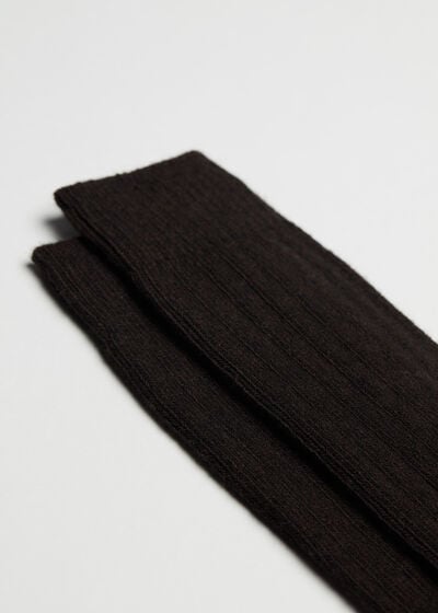 Korte geribbelde sokken voor heren met wol en kasjmier
