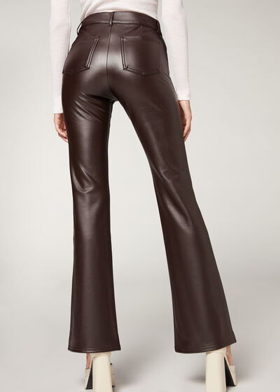 Zip and Button Coated Thermal Flared Leggings