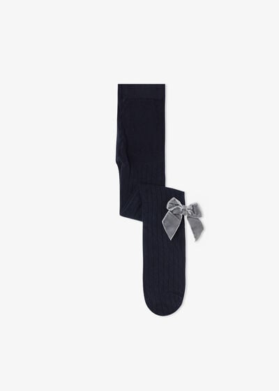 Girls’ Cotton Tights with Velvet Bow