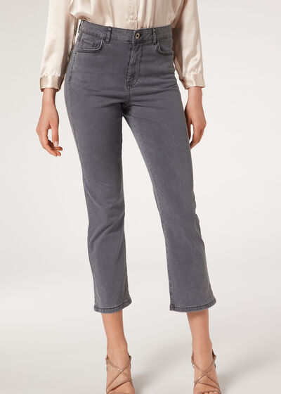 Eco Light Denim Cropped Flared Jeans