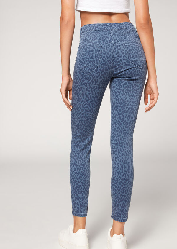 Leopar Desen Lazer Baskılı Soft Touch Skinny Push Up Jean