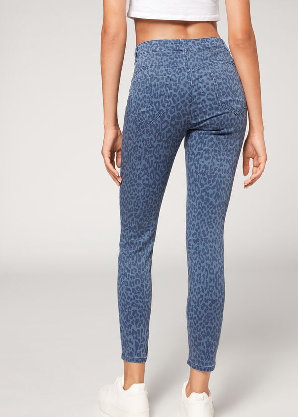 Soft Touch Skinny Push-Up-Jeans mit Animal-Print