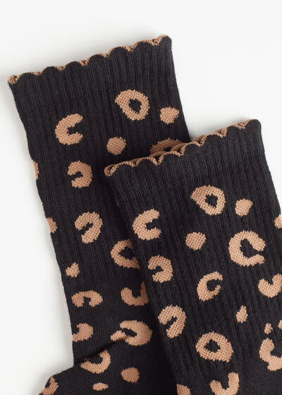 Animal Print Ribbed Short Socks