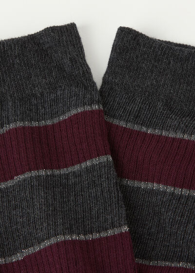 Stripe-Patterned Ribbed Long Socks