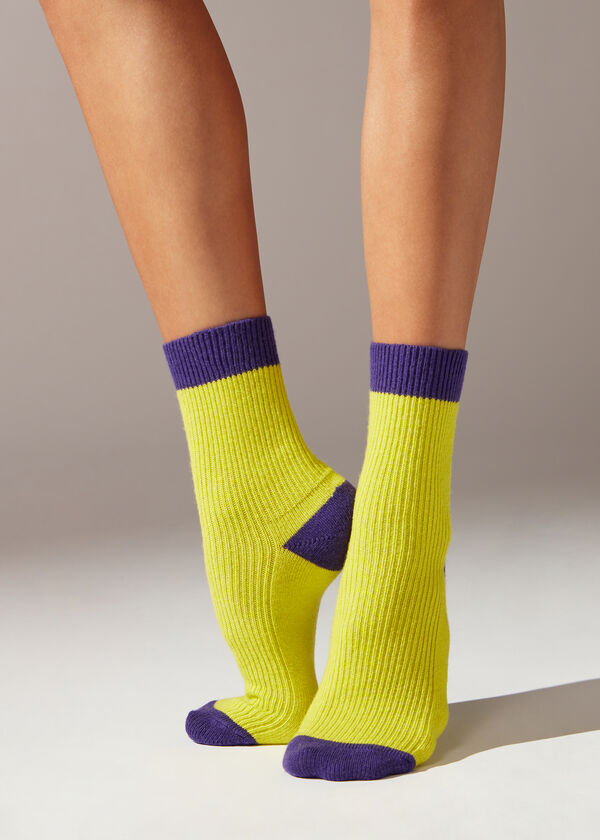 Bright Color Ribbed Cashmere Blend Short Socks