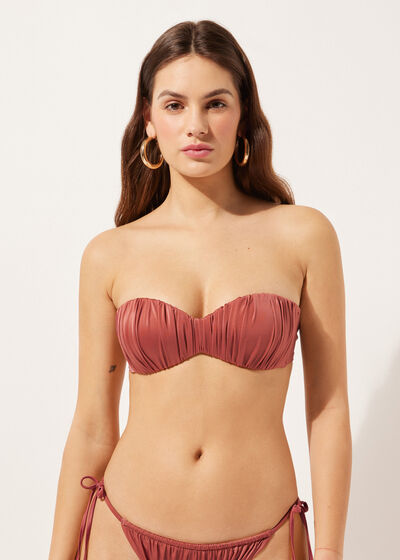 Graduated Padded Bandeau Swimsuit Top Shiny Satin