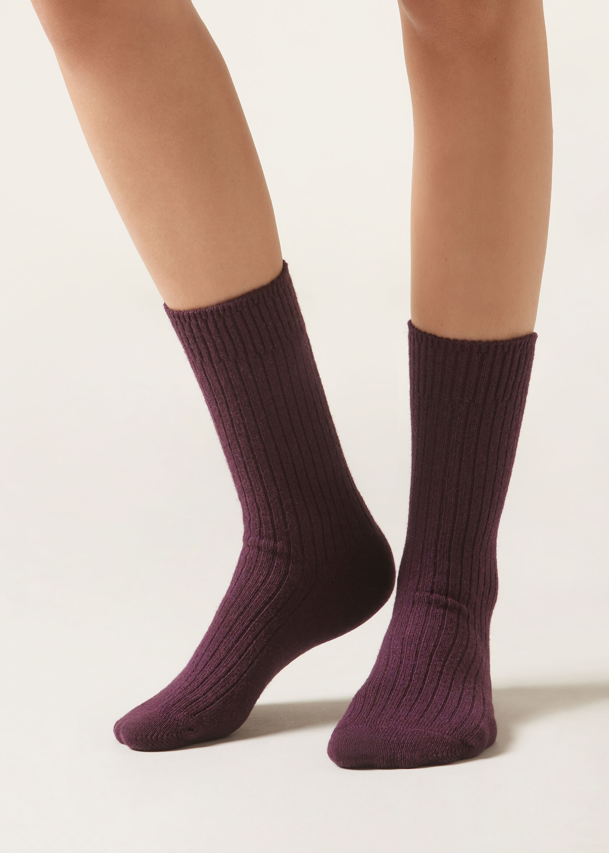 Short Ribbed Socks with Wool and Cashmere
