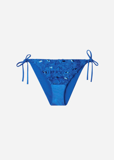 Bikinihose mit schmalen Bändchen und Blumen Parigi