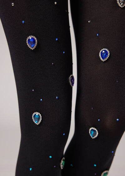 Opaque Tights with Multicolored Stones