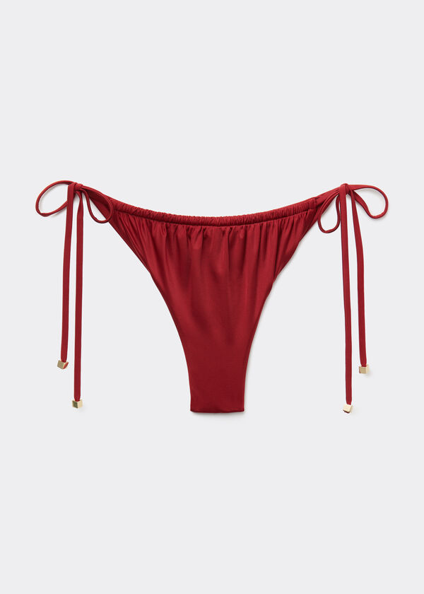Tie Brazilian Bikini Bottoms Shiny Satin