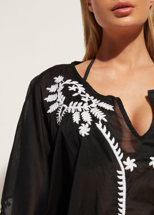 Caftan Kimono avec Broderie et Passementerie