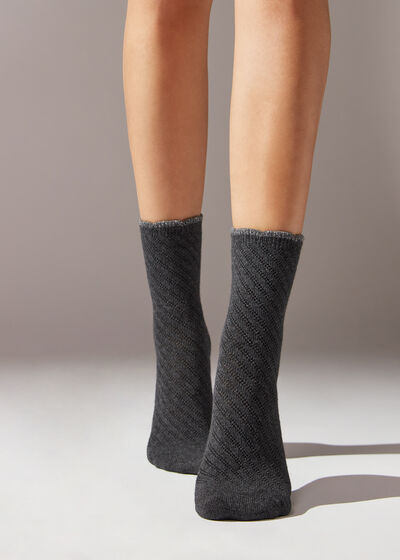 Krátké ponožky s příměsí kašmíru a třpytivým lemem