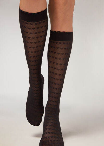 Heart Motif Mesh Knee-Highs Socks