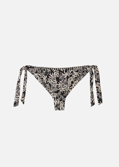 Brazilian-Bikinihose mit Schleifen Botanic Black and White