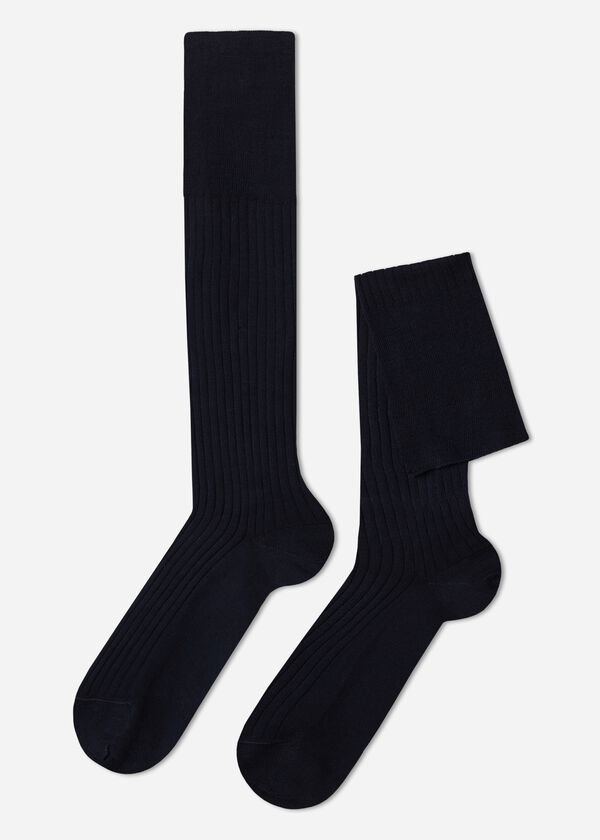 Chaussettes longues côtelées en fil d’Écosse pour homme