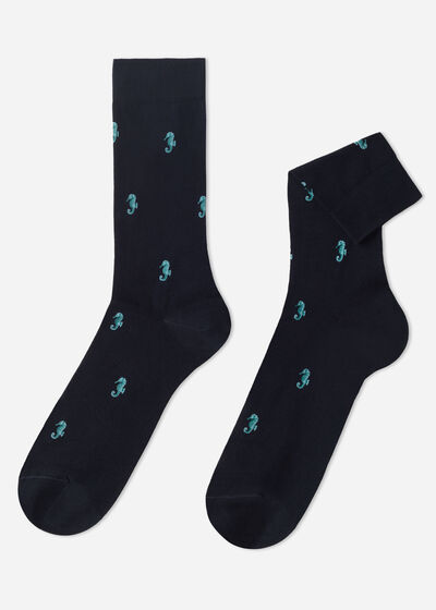 Ανδρικές Κοντές Κάλτσες με Μερσεριζέ Νήμα και Ναυτικό Print