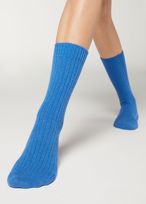 Chaussettes Courtes Côtelées en Laine et Cachemire
