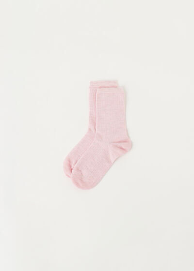Kratke rebraste čarape s kašmirom za djevojčice