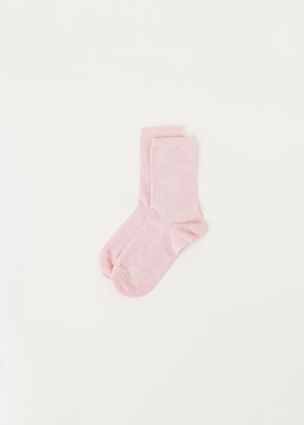 Girls’ Ribbed Short Socks with Cashmere