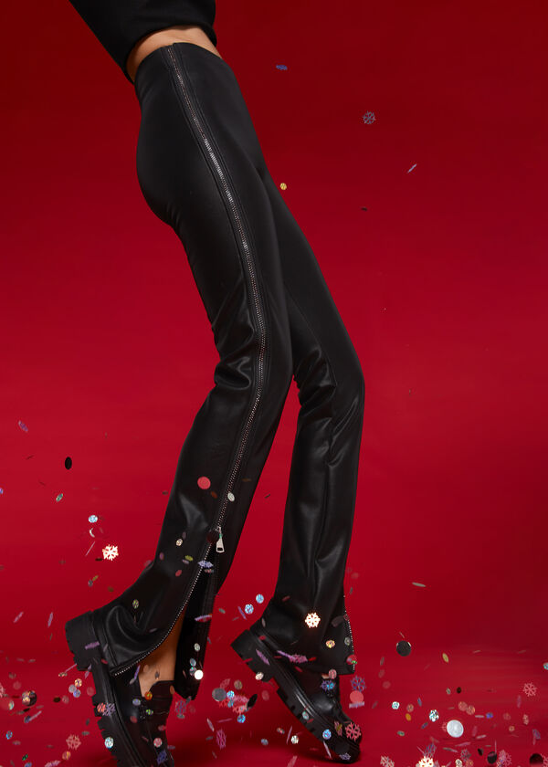 Leggings with Side Jewel Diamanté Zip Appliqué Details