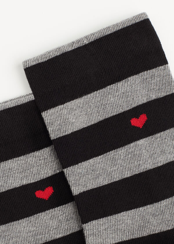 Stripe Patterned Short Socks with Heart