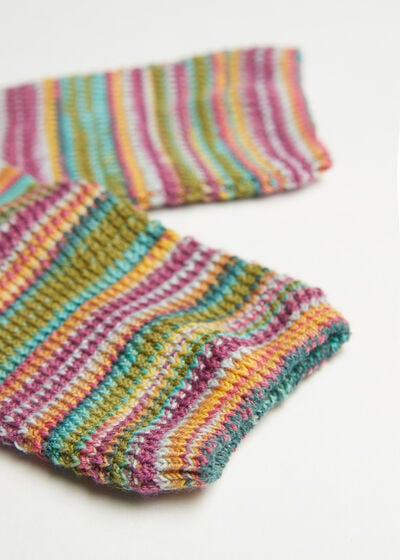 Crochet-Effect Multicoloured Short Socks