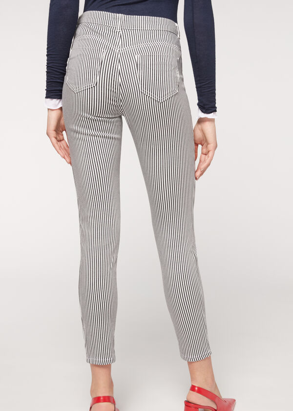 Striped Print Soft Touch Push Up Jeans