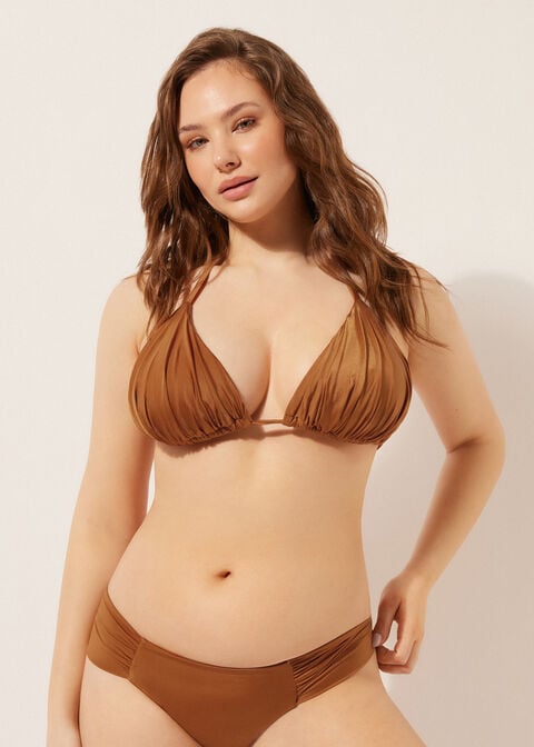 Shiny Satin Removable Padding Triangle Bikini Top
