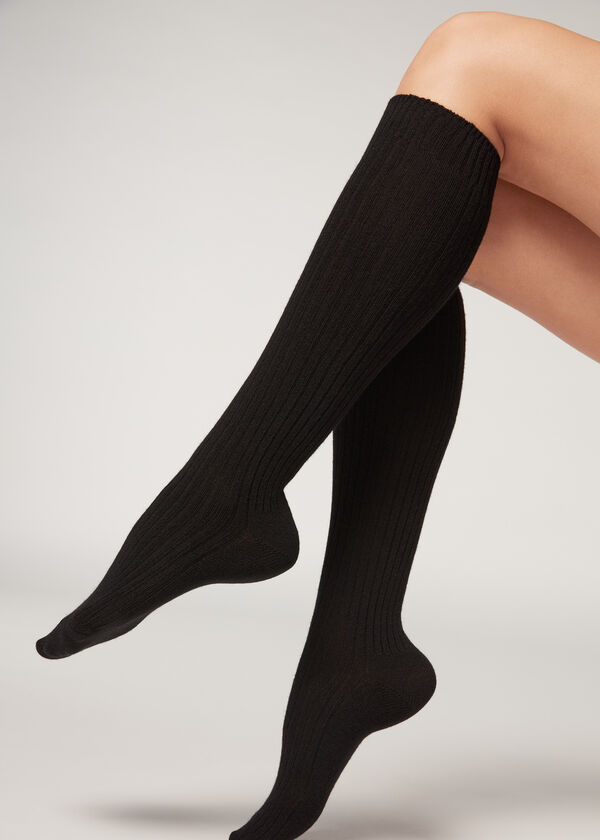 Women’s Ribbed Long Socks with Wool and Cashmere