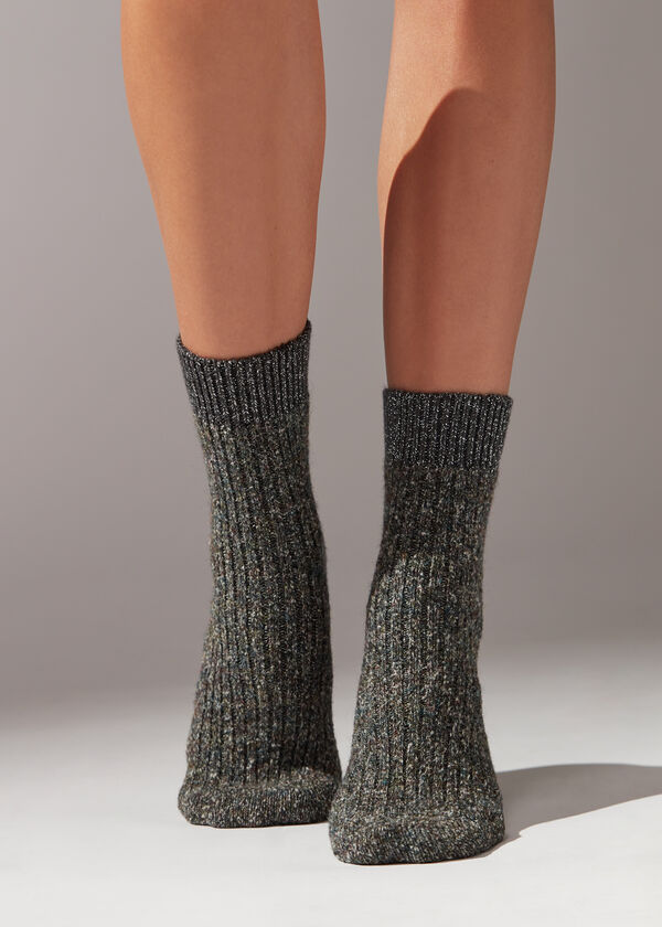 Glitter Ribbed Wool Short Socks