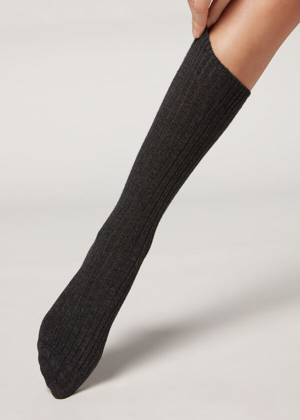 Short Ribbed Socks with Wool and Cashmere