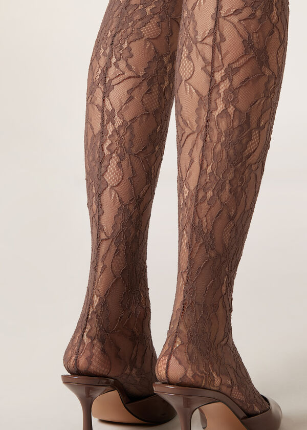 Колготки из Кружева с Цветочным Узором