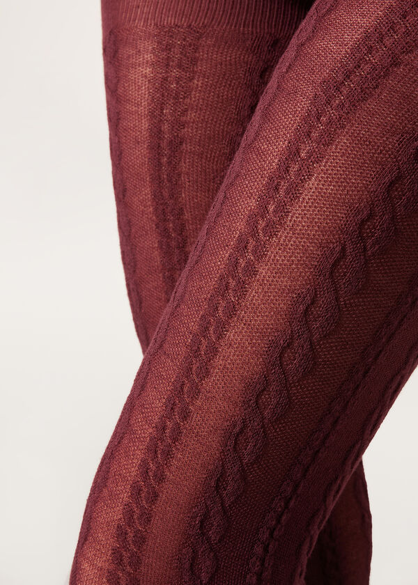 Cable Pattern Tights with Cashmere