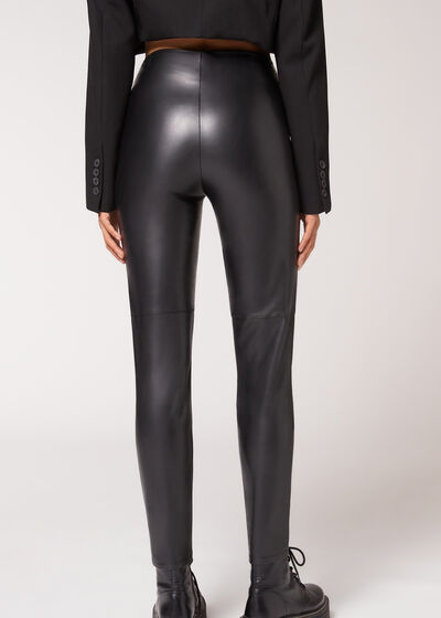 Coated Thermal Skinny Leggings with Lacing