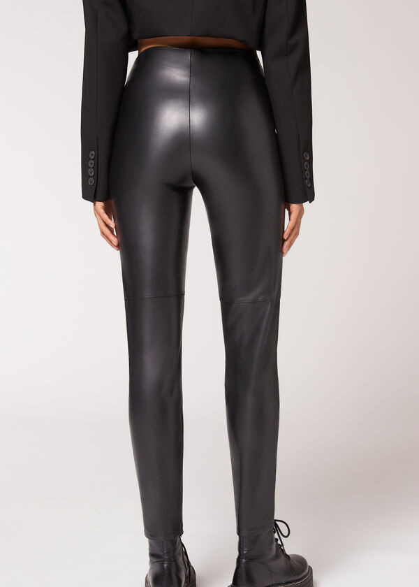 Skinny Thermal Coated-Effect Leggings with Ties - Calzedonia