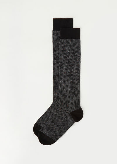 Men’s Herringbone-Patterned Long Socks