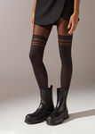 Stripe Pattern Over-Knee Effect Tights