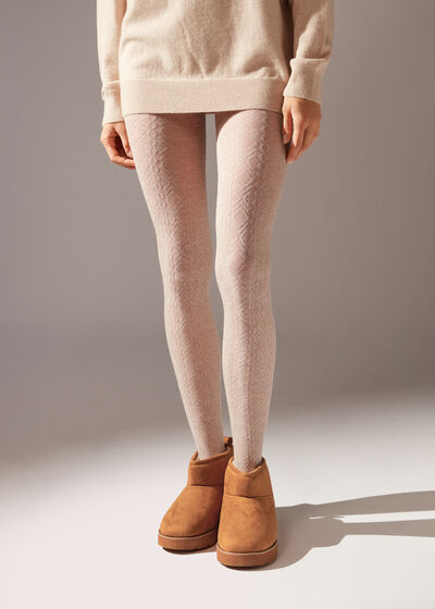 Diamond-Patterned Cashmere Tights