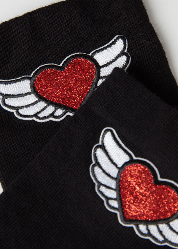 Winged Heart Appliqué Short Socks
