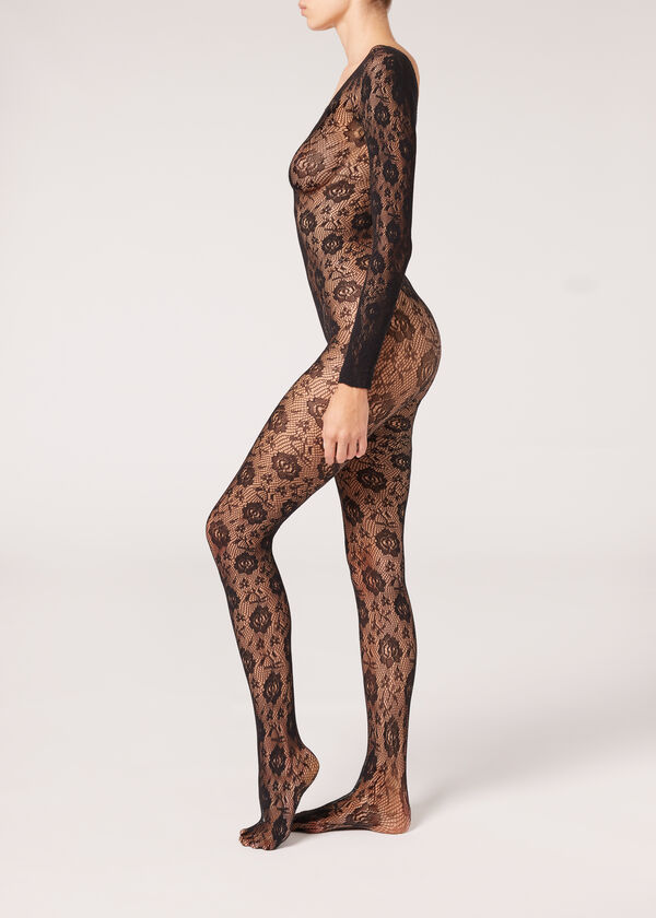 Floral Lace Body Stocking with Cut Outs - Calzedonia