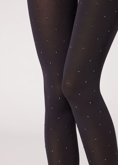 Opaque 50 Denier Tights with Rhinestones