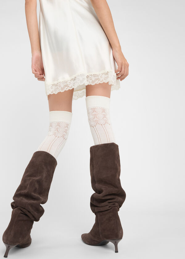 Wool Over-the-Knee Socks with Lace Effect