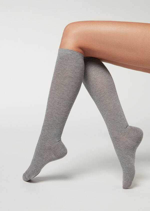 Κάλτσες Μακριές από Γυαλιστερό Βαμβακερό Ύφασμα