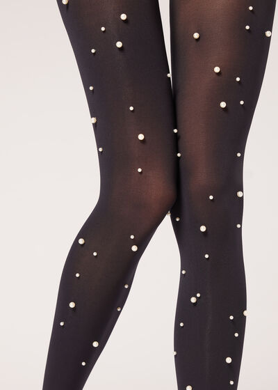 Opaque Tights with Pearls