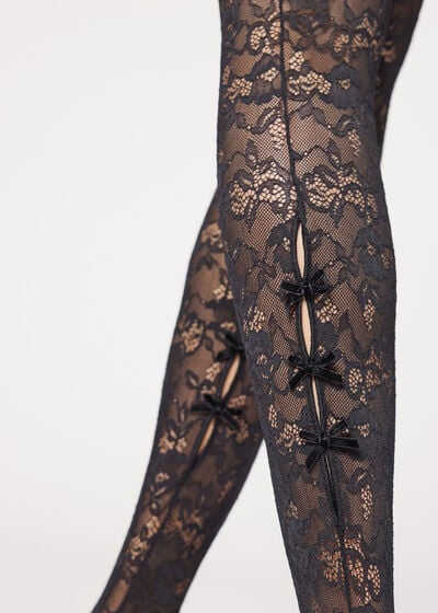 Lace Tights with Cut Outs at the Back