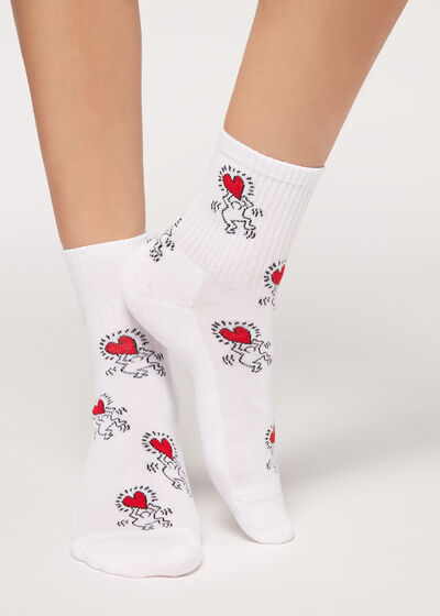 Tamamı Keith Haring™ Kalp Desenli Spor Soket Çorap